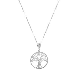 Collier en argent rhodi� cha�ne avec pendentif arbre de vie filigrane et oxydes blancs sertis 40+5cm - Vue 2