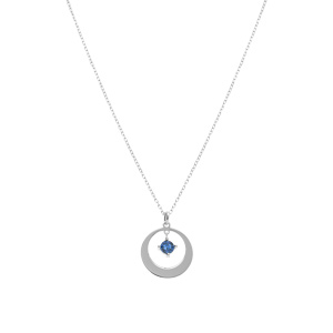 Collier en argent rhodi�avec  pendentif cercle avec oxyde bleu fonc� 40+5cm - Vue 2