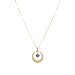 Collier en argent dor� avec pendentif cercle et oxyde bleu fonc�   40+5cm - Vue 2