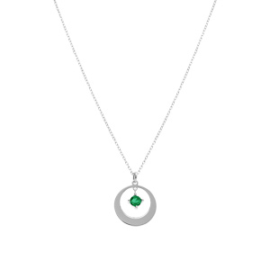 Collier en argent rhodi� pendentif cercle avec oxyde vert 40+5cm - Vue 2