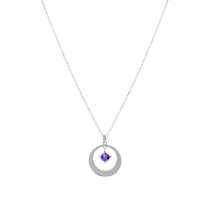 Collier en argent rhodi� pendentif cercle oxyde violet 40+5cm - Vue 2