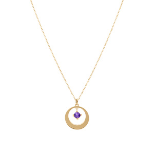 Collier en argent dor� avec pendentif cercle et oxyde violet 40+5cm - Vue 2