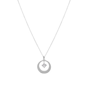 Collier en argent rhodi� avec pendentif cercle avec oxyde blanc 40+5cm - Vue 2