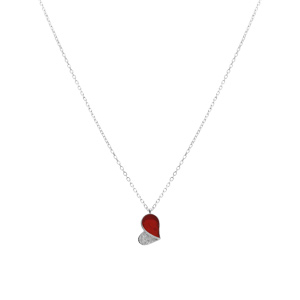 Collier en argent rhodi� avec pendentif coeur avec oxydes blancs et agate rouge - 39+4cm - Vue 2
