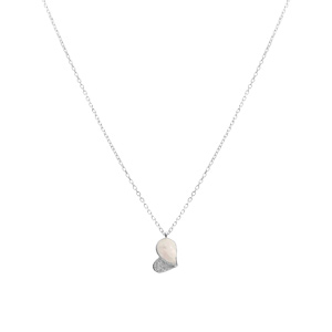 Collier en argent rhodi� avec pendentif coeur avec oxydes blancs et nacre blanche v�ritable - 39+4cm - Vue 2