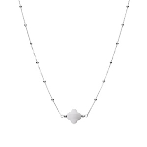 Collier en argent rhodi� cha�ne boules et tr�fle en verre facet� blanc 38+5cm - Vue 2