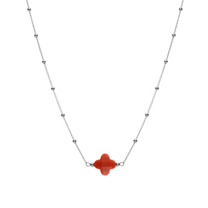 Collier en argent rhodi� cha�ne boules et tr�fle en verre facet� rouge 38+5cm - Vue 2