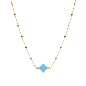 Collier en argent dor� cha�ne boules et tr�fle en verre facet� bleu ciel  38+5cm - Vue 2