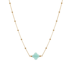 Collier en argent dor� cha�ne boules et tr�fle en verre facet� vert clair 38+5cm - Vue 2