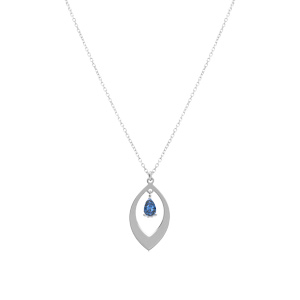 Collier en argent rhodi� avec pendentif navette et oxyde bleu fonc� 40+5cm - Vue 2