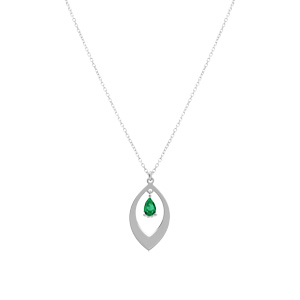 Collier en argent rhodi� avec pendentif navette et oxyde vert 40+5cm - Vue 2