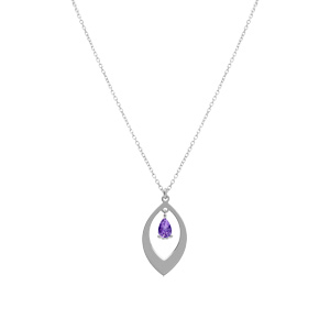 Collier en argent rhodi� avec pendentif navette et oxyde violet 40+5cm - Vue 2