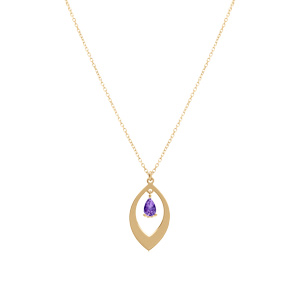 Collier en argent dor� pendentif navette et oxyde violet 40+5cm - Vue 2