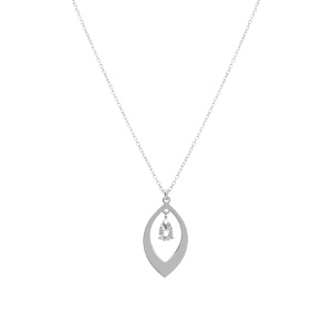 Collier en argent rhodi� avec pendentif navette et oxyde blanc 40+5cm - Vue 2