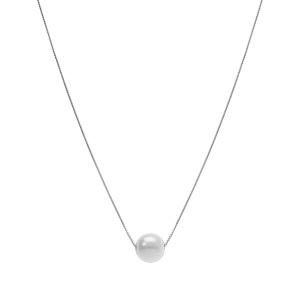 Collier en argent rhodi� cha�ne v�nitienne perle blanche imitation 8mm - 42+3cm - Vue 2