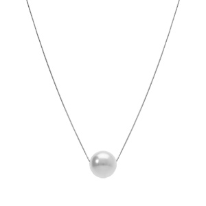 Collier en argent rhodi� cha�ne v�nitienne avec perle blanche imitation 10mm  - 42+3cm - Vue 2