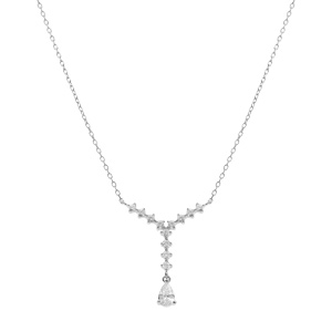 Collier en argent rhodi forme cravate avec oxydes blancs sertis - 42+3cm - Vue 2