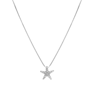 Collier en argent rhodi pendentif etoile de mer avec oxydes blancs sertis 42+3cm - Vue 2