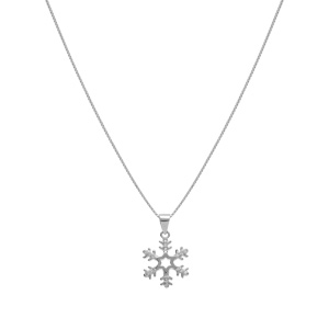 Collier en argent rhodi� pendentif flocon de neige avec oxydes blancs sertis 42+3cm - Vue 2