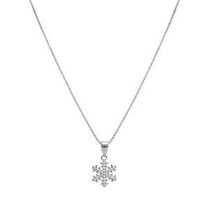 Collier en argent rhodi� flocon de neige avec oxydes blancs sertis 42+3cm - Vue 2