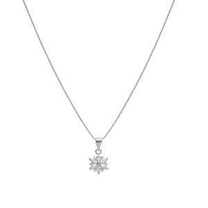 Collier en argent rhodi� avec pendentif fleur d\'oxydes blancs sertis 42+3cm - Vue 2