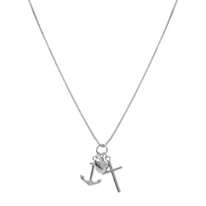 Collier en argent rhodi� pendentif croix, ancre et coeur 42+3cm - Vue 2