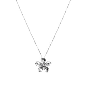 Collier en argent rhodi� fleur et oxydes blancs sertis 40+5cm - Vue 2