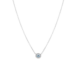 Collier en argent rhodi� pendentif rond oeil de la chance avec oxydes blancs sertis  - 40+4cm - Vue 2