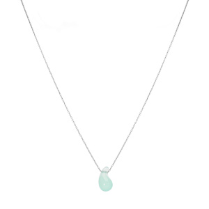 Collier en argent rhodi� goutte en verre vert d\'eau 40+5cm - Vue 2