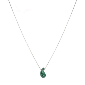 Collier en argent rhodi� goutte en verre malachite imitation 40+5cm - Vue 2