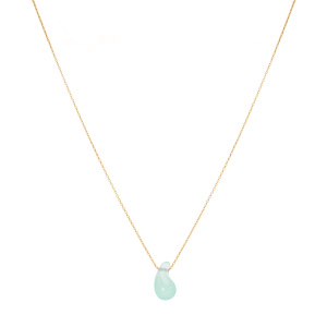 Collier en argent dor� goutte en verre vert d\'eau 40+5cm - Vue 2