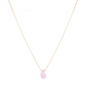 Collier en argent dor� goutte en verre rose 40+5cm - Vue 2