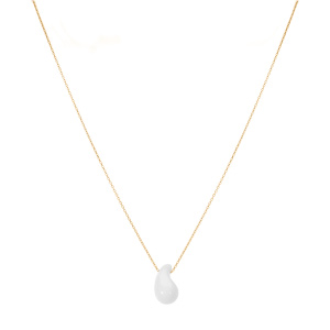 Collier en argent dor� goutte en verre blanc 40+5cm - Vue 2