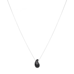 Collier en argent rhodi� goutte en verre noir 40+5cm - Vue 2