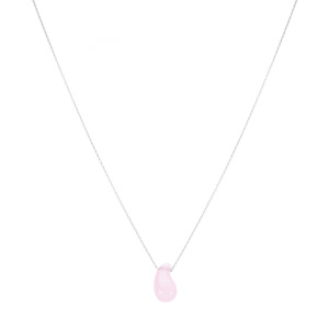 Collier en argent rhodi� goutte en verre rose 40+5cm - Vue 2