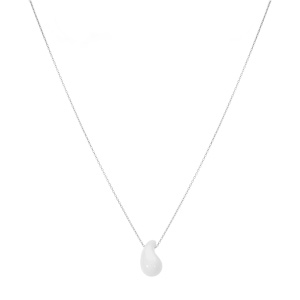 Collier en argent rhodi� goutte en verre blanc 40+5cm - Vue 2