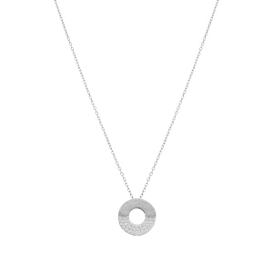 Collier en argent rhodi� cercle d\'oxydes blancs sertis et granit� - 38+5cm - Vue 2