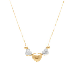 Collier en argent dor� avec coeurs bomb�s lisses et oxydes blancs sertis  - 38+5cm - Vue 2