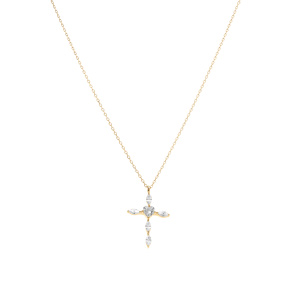 Collier en argent dor� pendentif croix 20 x 13mm oxydes blancs sertis  - 38+5cm - Vue 2