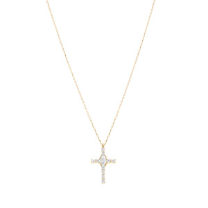Collier en argent dor� avec pendentif croix (18 x 12mm) avec oxydes blancs sertis  38+5cm - Vue 2