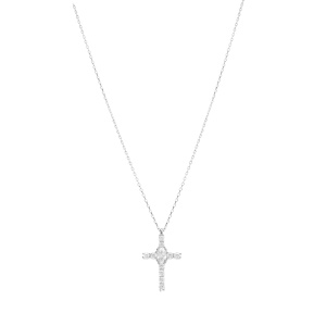 Collier en argent rhodi� pendentif croix (18 x 12mm) avec oxydes blancs sertis 38+5cm - Vue 2