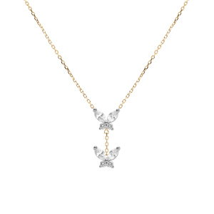 Collier en argent dor� deux  papillons d\'oxydes blancs sertis  38+5cm - Vue 2