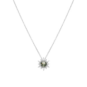 Collier en argent rhodi� fleur oxyde vert et contour oxydes blancs 42+3cm - Vue 2