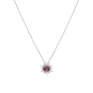 Collier en argent rhodi fleur oxyde rose et contour oxydes blancs 42+3cm - Vue 2