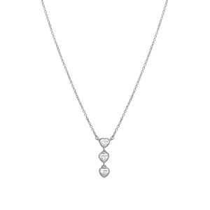 Collier argent rhodi� trois coeurs oxydes blancs - 42+3cm - Vue 2