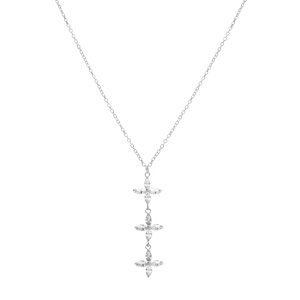 Collier en argent rhodi� trois fleurs oxydes blancs - 42+3cm - Vue 2