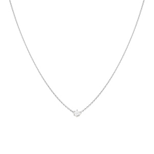 Collier solitaire argent rhodi� oxyde blanc 4mm sertis 6 griffes r�glable 38 � 42cm - Vue 2