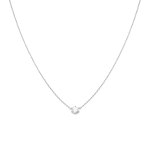 Collier solitaire argent rhodi� oxyde blanc 5mm sertis 6 griffes r�glable 38 � 42cm - Vue 2