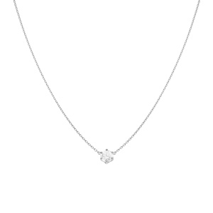 Collier solitaire argent rhodi� oxyde blanc 6mm sertis 6 griffes r�glable 38 � 42cm - Vue 2