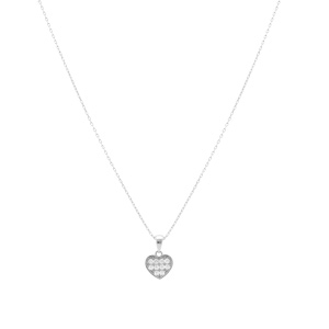 Collier en argent rhodi� coeur empli d\'oxydes blancs - 38+5cm - Vue 2